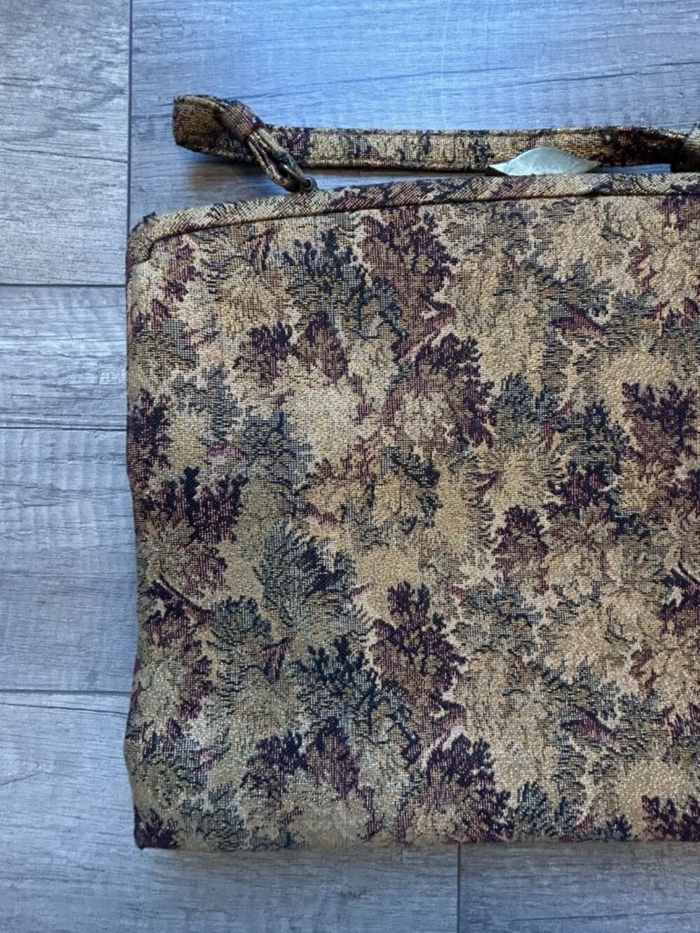 Vintage Crown Lewis Tapestry Purse Gold Floral Top Handle Bag Mid Century MCM - Picture 10 of 16